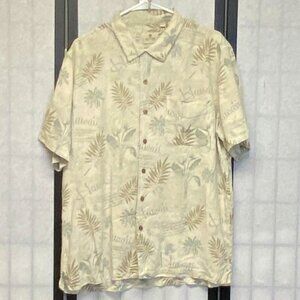Solitude Silk Hawaiian Shirt L Tropical Foliage Print Button Up Resort Vacation